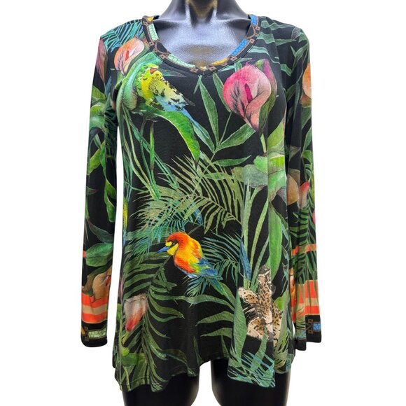 Johnny Was Tops - Johnny Was Tropical Print Long Sleeve Blouse S